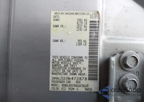 2009 Nissan Altima 2.5 S z USA, uszkodzony, nr VIN 1N4AL21E59N472878